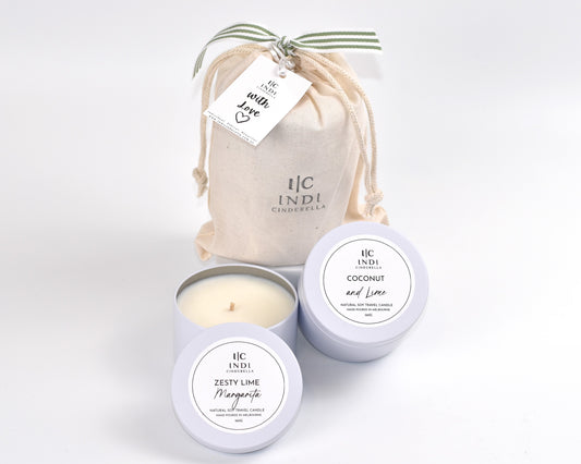 Citrus Twist - Coconut & Lime and Zesty Lime Margarita Travel Candle Pouch Gift Set