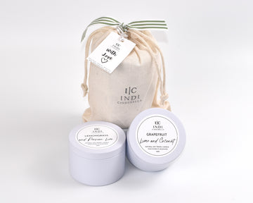 Citrus Twist - Lemongrass & Persian Lime and Grapefruit, Lime & Coconut Travel Candle Pouch Gift Set