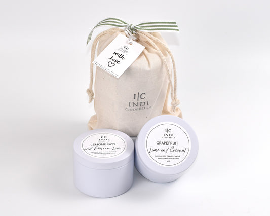 Citrus Twist - Lemongrass & Persian Lime and Grapefruit, Lime & Coconut Travel Candle Pouch Gift Set