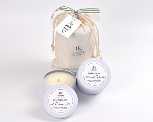 Citrus Twist - Lemongrass & Persian Lime and Grapefruit, Lime & Coconut Travel Candle Pouch Gift Set