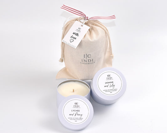 Pink Bouquet - Lychee & Peony and Jasmine & Lily Travel Candle Pouch Gift Set