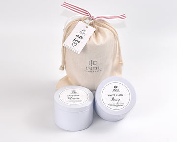 Pink Bouquet - Gardenia Blossom and White Linen Breeze Travel Candle Pouch Gift Set