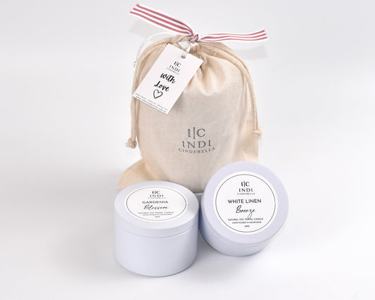 Pink Bouquet - Gardenia Blossom and White Linen Breeze Travel Candle Pouch Gift Set