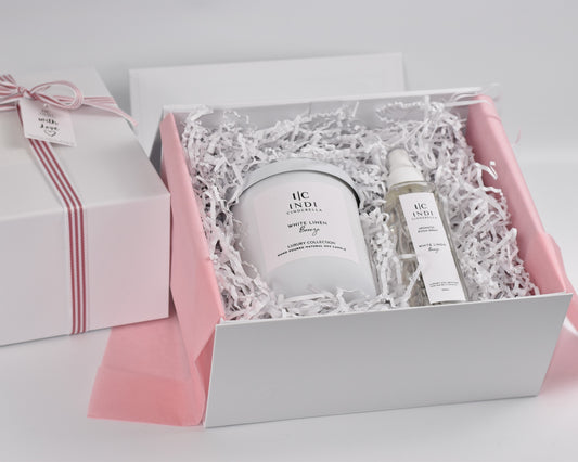 Pink Bouquet -  White Linen Breeze 400g Candle and Room Spray Gift Set